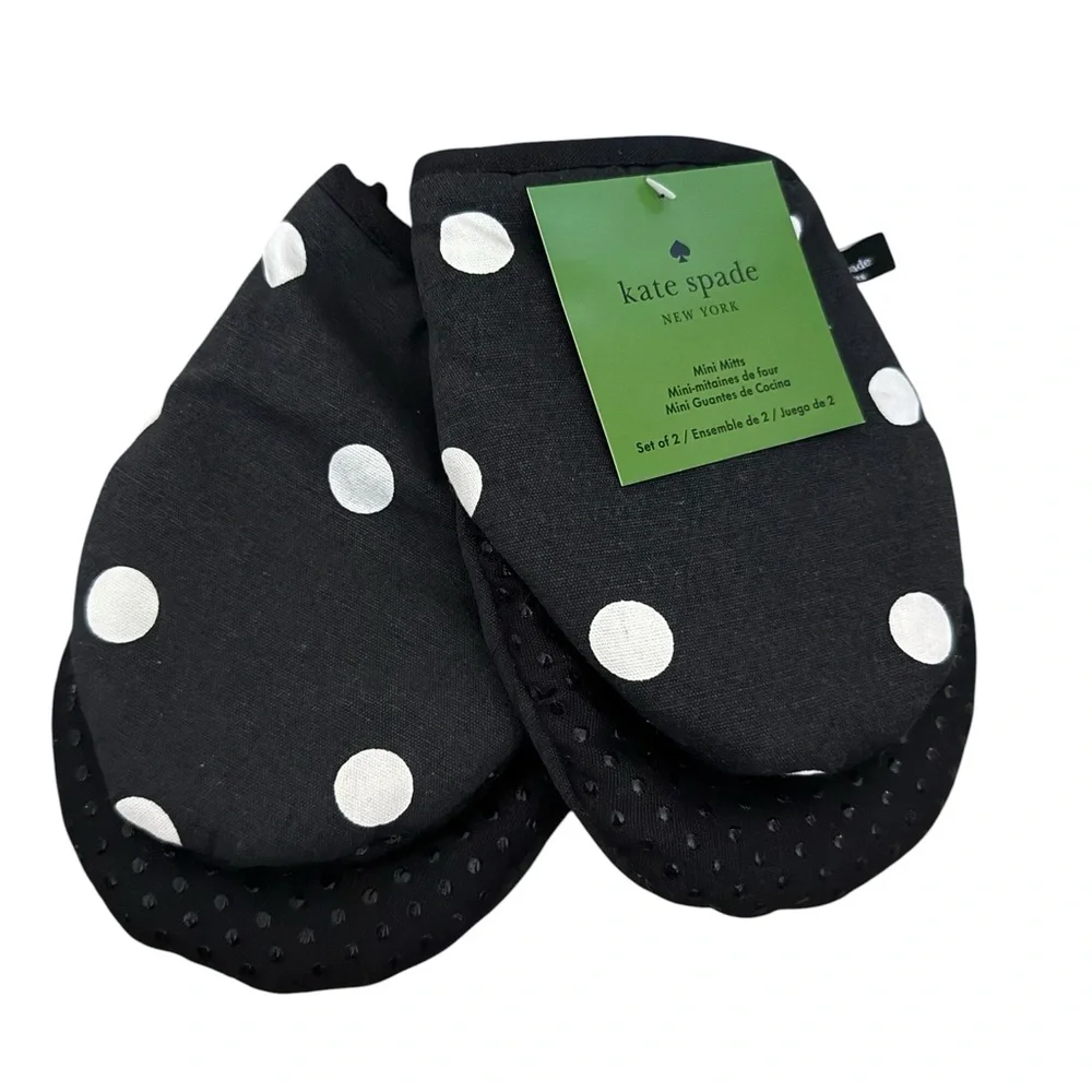 kate spade Black and White Polka Dot (3) Kitchen Towels & Mitt Set NWT